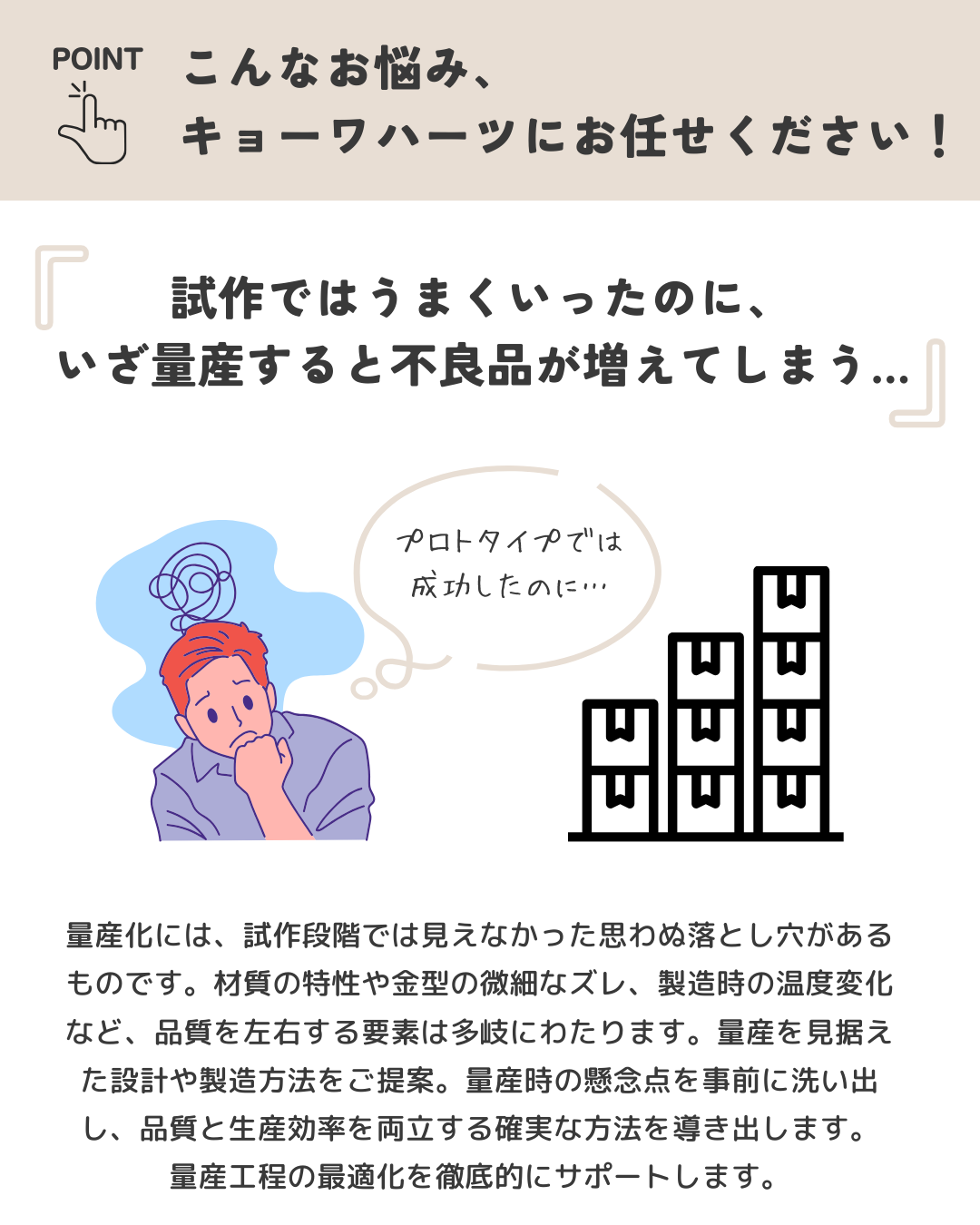 試作はできたが、量産がうまくいかない